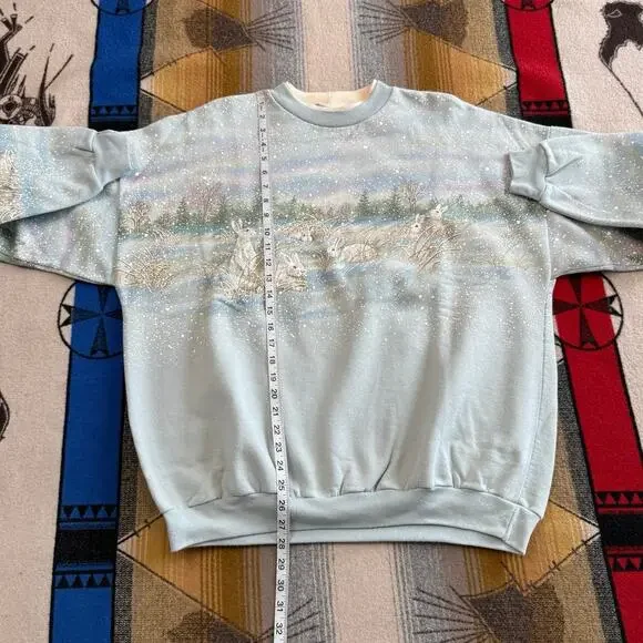 Vintage 90s Women’s Bunny Rabbit AOP Nature Outdoor Sweatshirt Size XL Animals - Picture 9 of 10